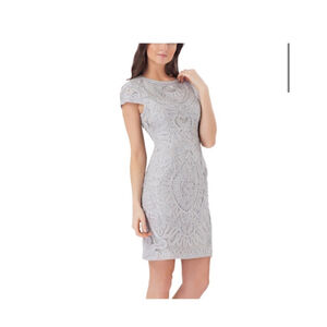 JS Collections Silver Gray Embroidered Cocktail Dress 4